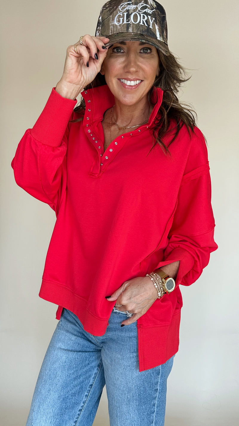 (RESTOCK) Candy Apple Henley Pullover