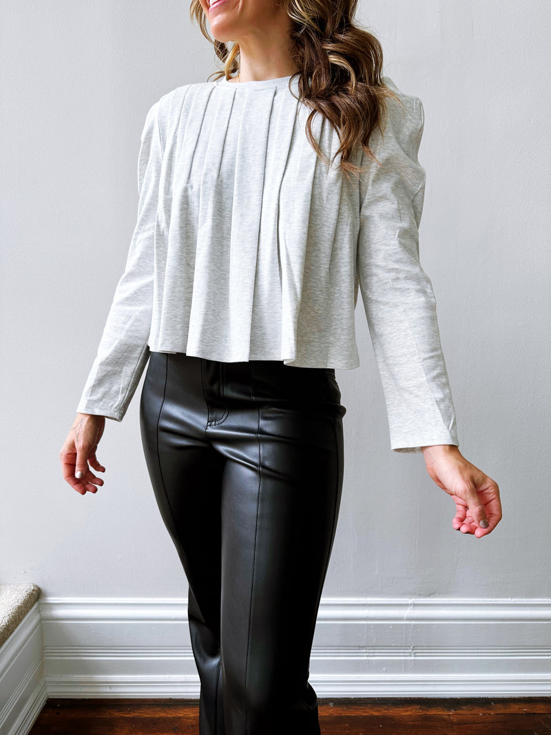 Piper Pleated Knit Top in Heather Grey