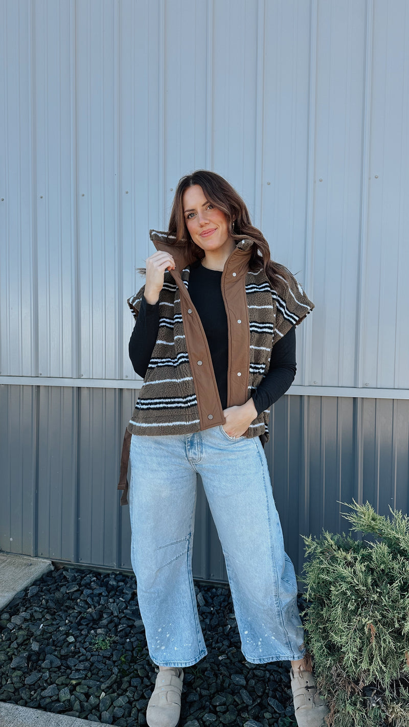 Striped Sherpa Oversized Vest