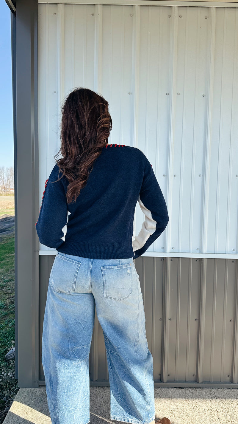Laces Colorblock Sweater in Navy