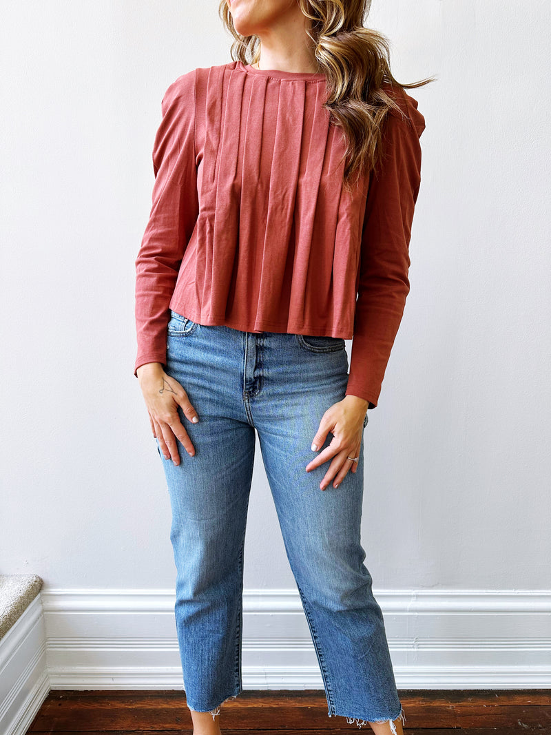 Piper Pleated Knit Top in Rustic Brown