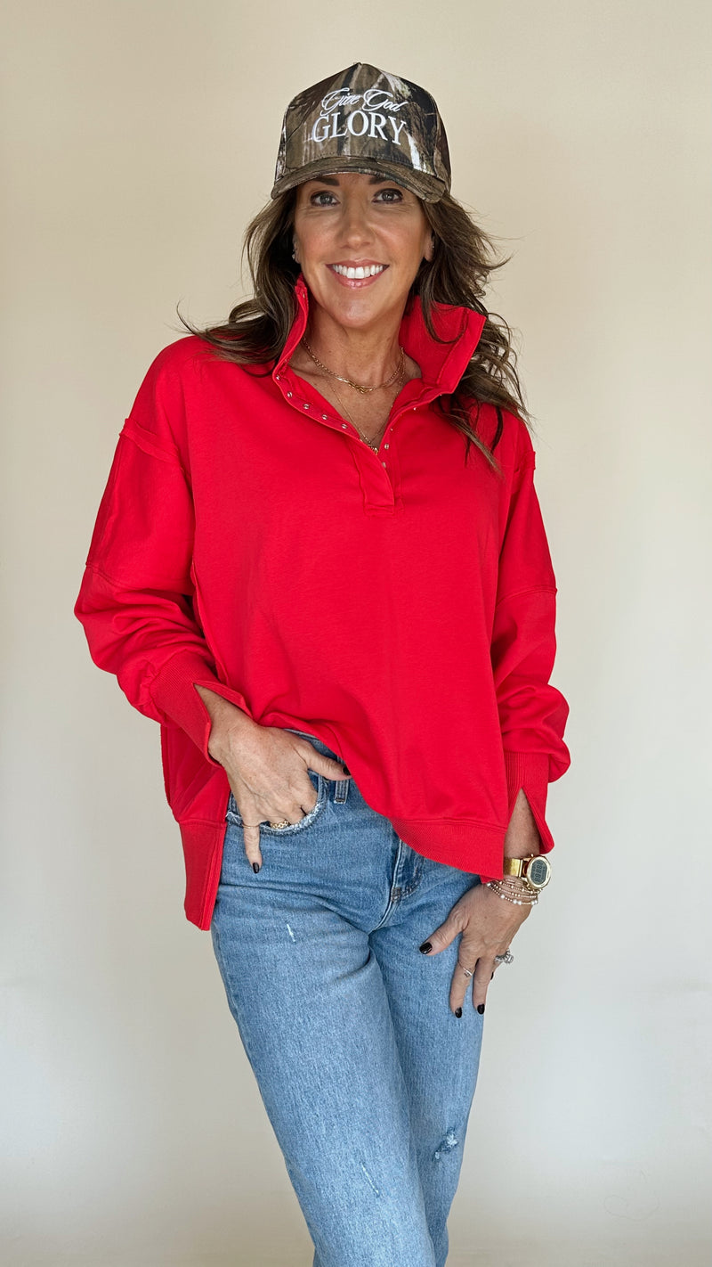 (RESTOCK) Candy Apple Henley Pullover