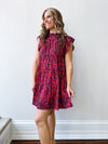 Magenta Flutter Sleeve Tiered Dress