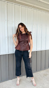 Bordeaux Leather Peplum Top
