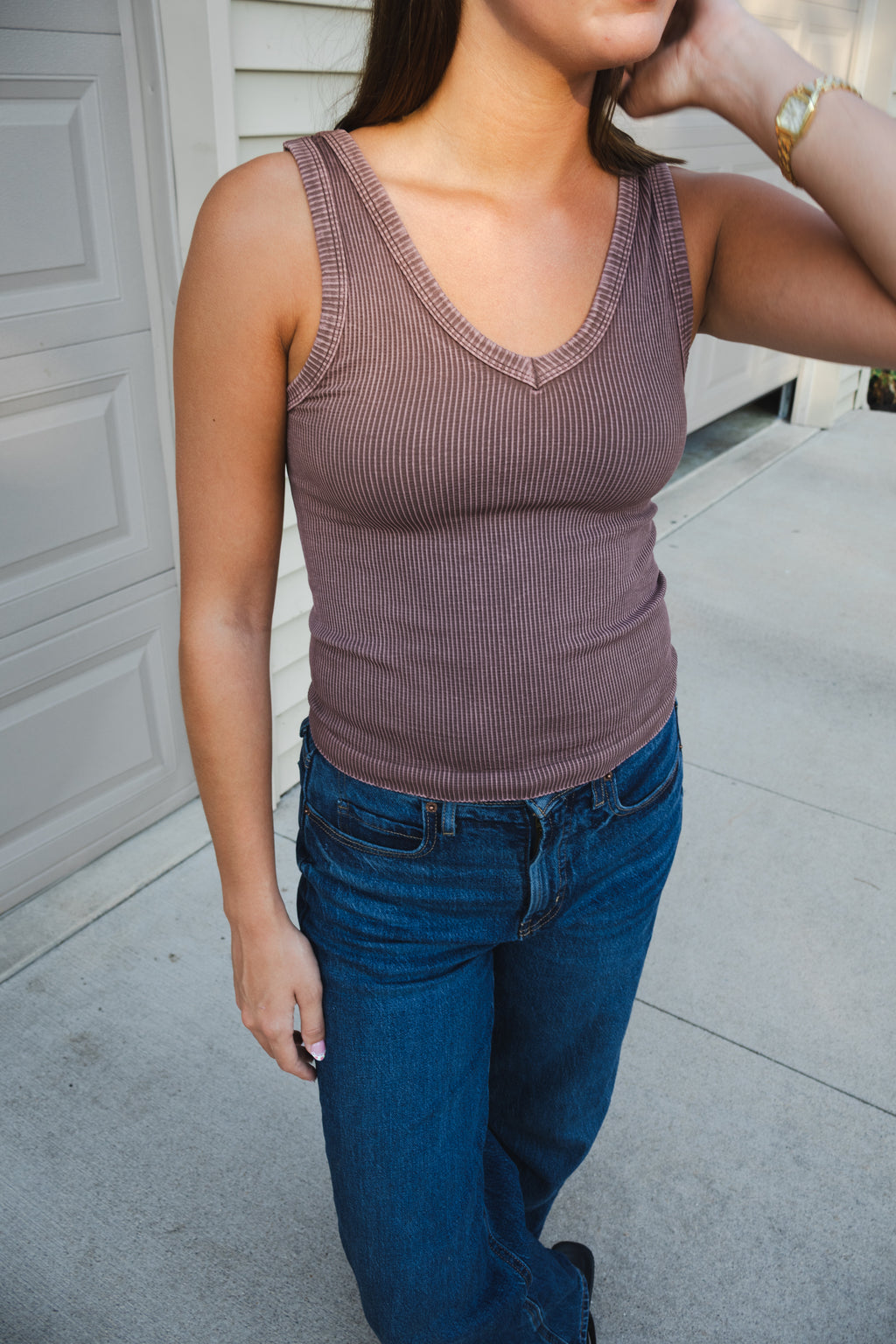 Reversible Ribbed Tank in Vintage Fudge