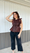 Bordeaux Leather Peplum Top