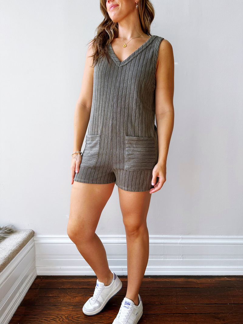Khaki Ribbed Knit Romper