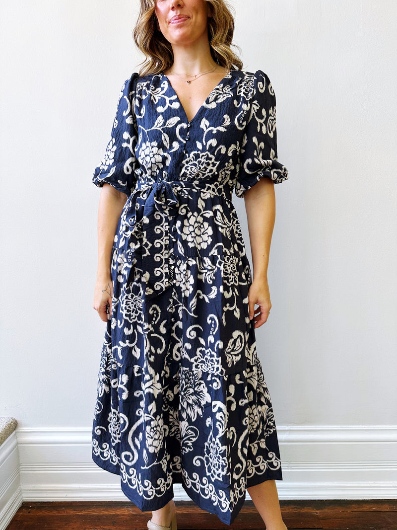 Indigo Bloom Midi Dress