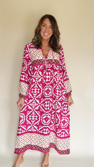 Boho Tunic Dress in Deep Pink