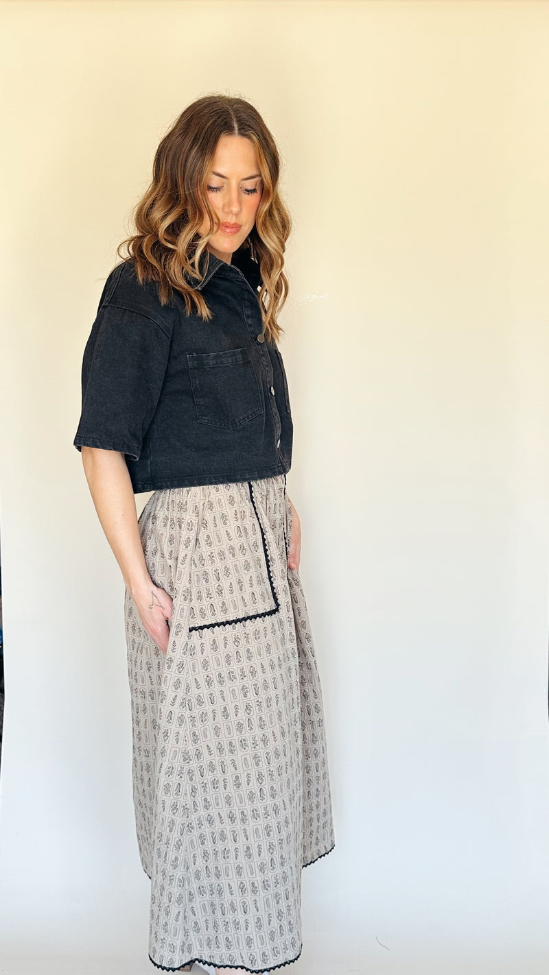 Maddy Button Front Midi Skirt