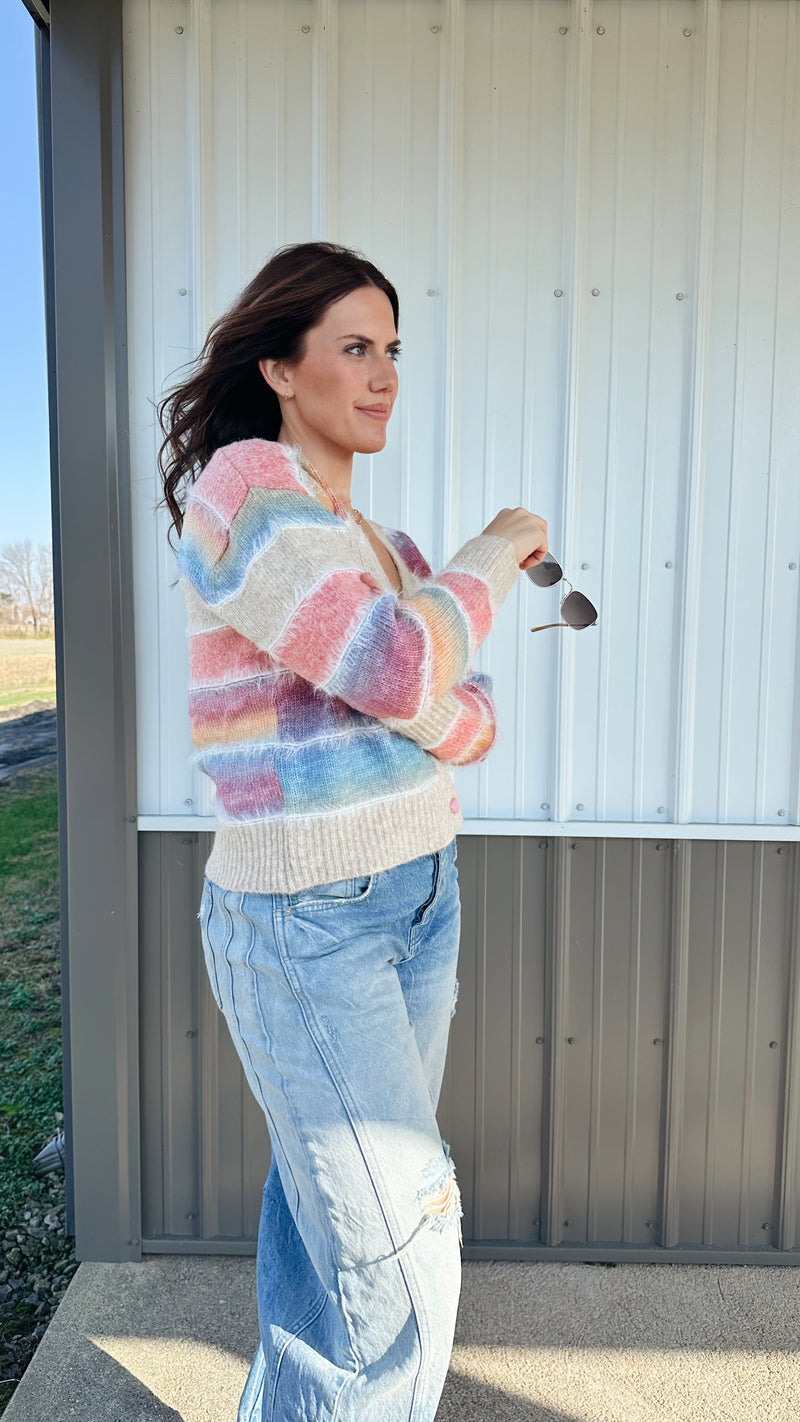 Fuzzy Striped Cardigan