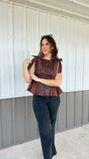 Bordeaux Leather Peplum Top