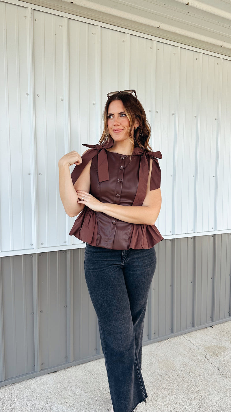 Bordeaux Leather Peplum Top