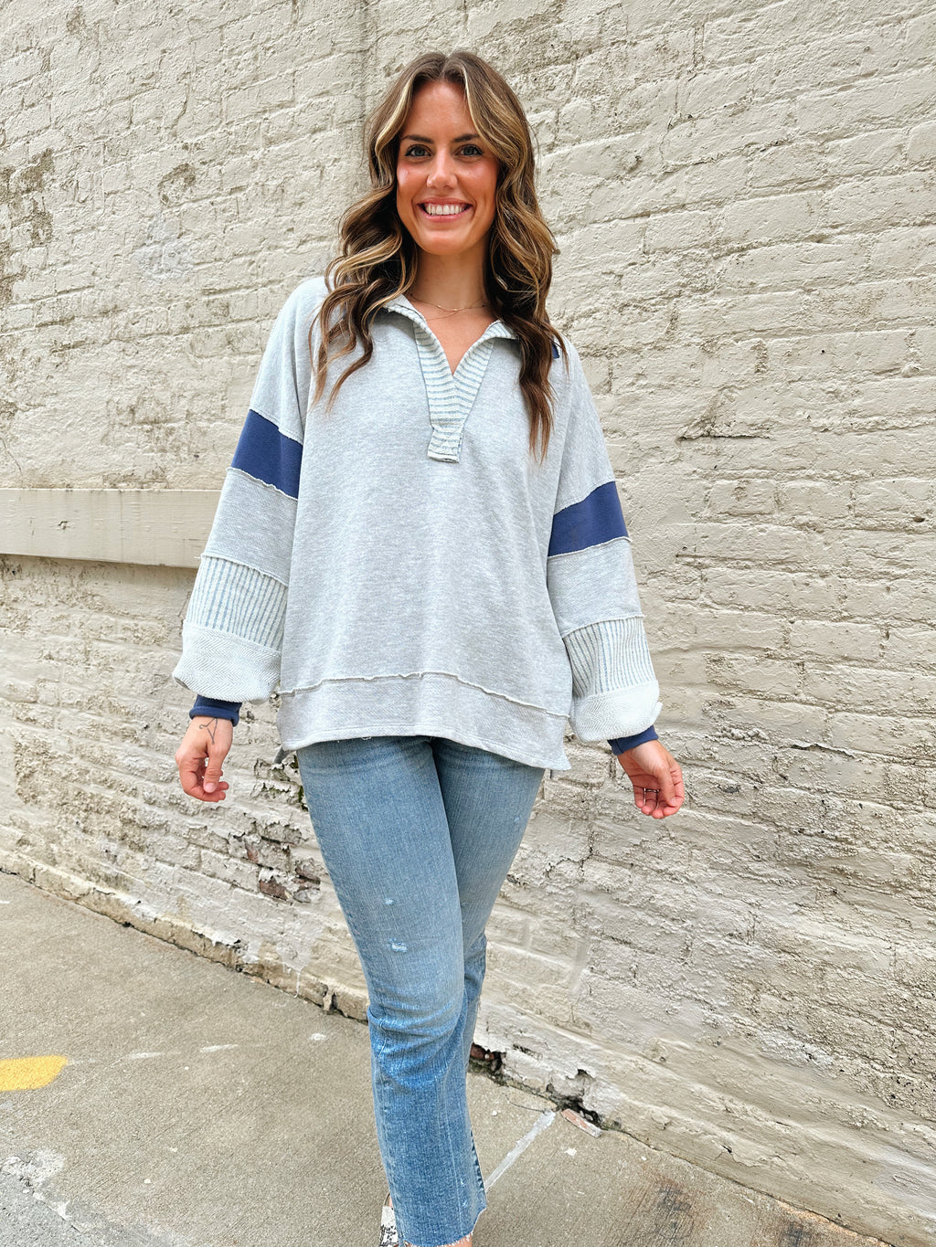 Polo Collar Knit Pullover in Grey