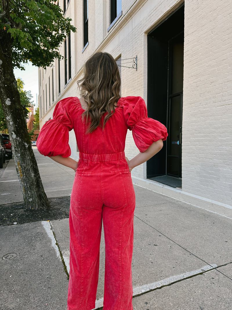 Corduroy Puff Sleeve Jumpsuit