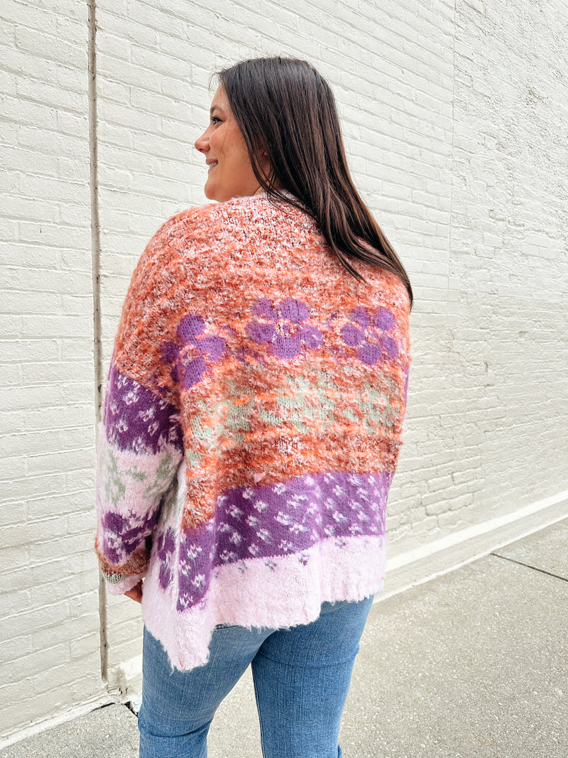 Jamesyn Fuzzy Cardigan Lilac Combo