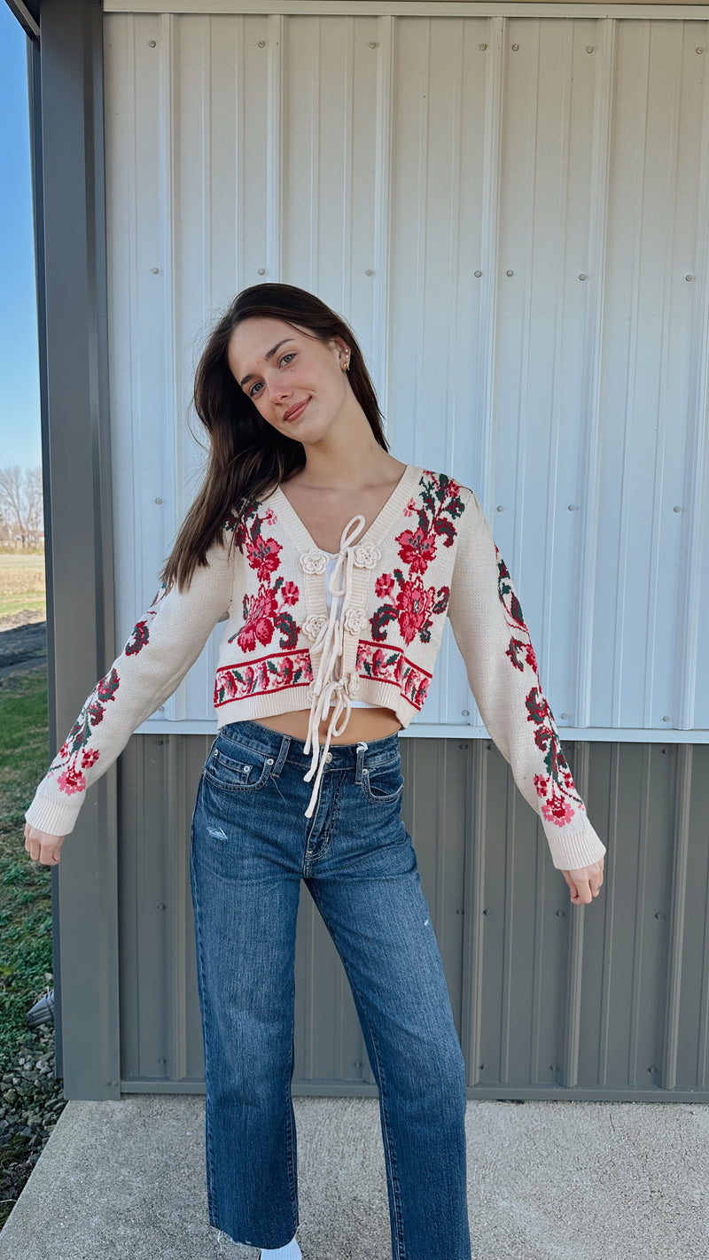 Tie Front Floral Cardigan