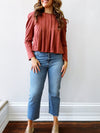 Piper Pleated Knit Top in Rustic Brown