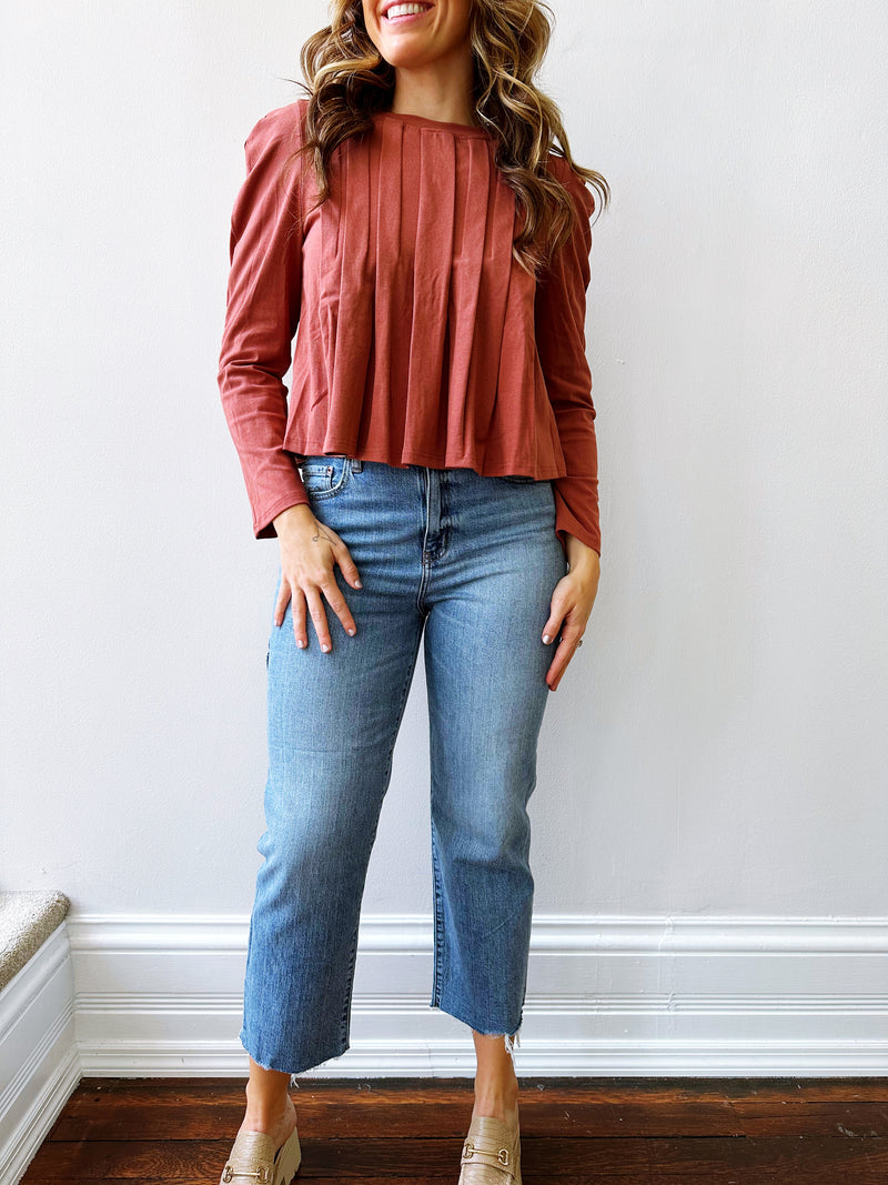 Piper Pleated Knit Top in Rustic Brown