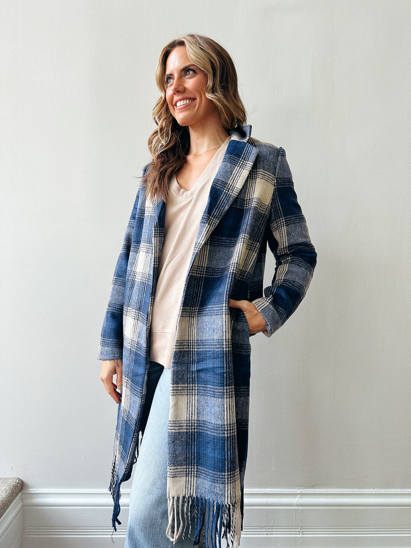 Ynez Fringed Plaid Coat