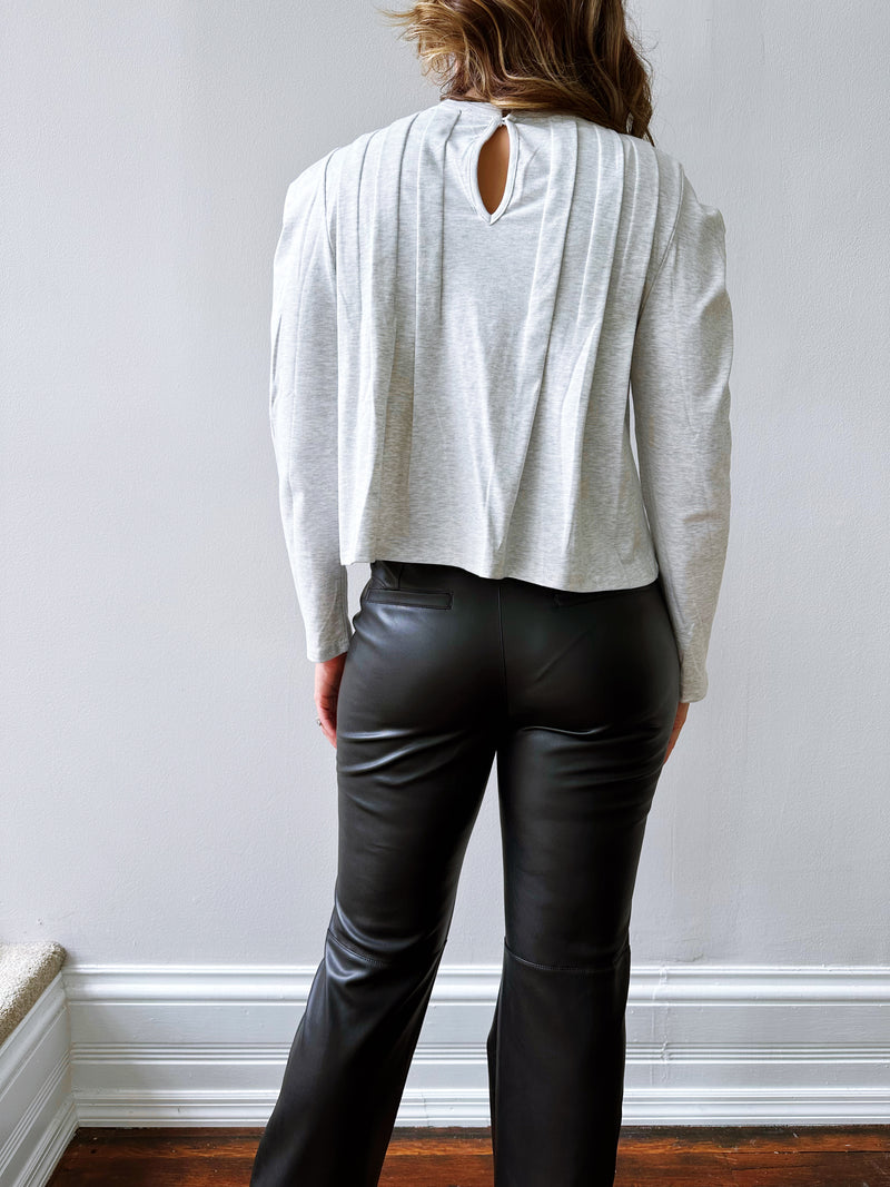 Piper Pleated Knit Top in Heather Grey