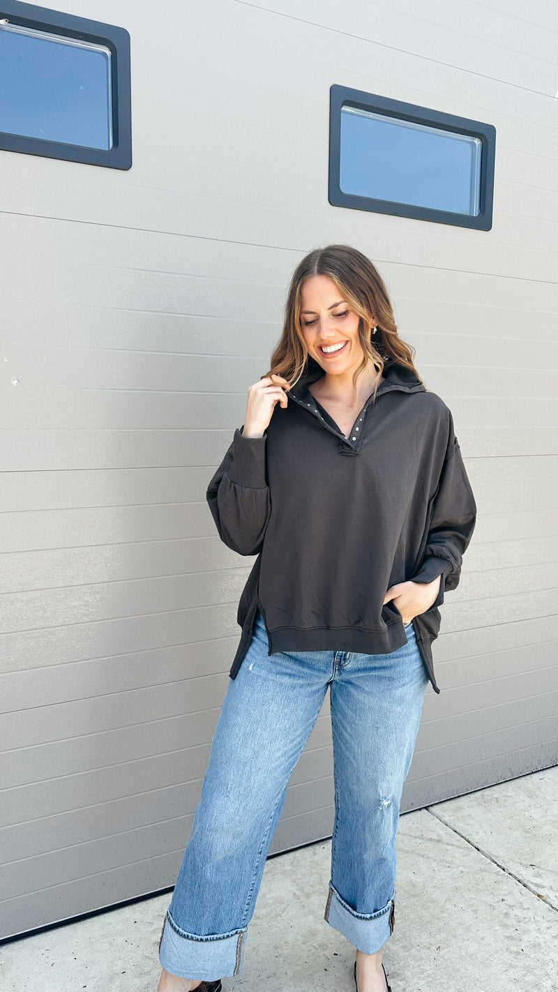 Deep Coal Henley Pullover