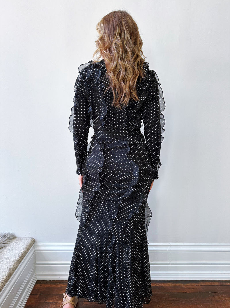 Polka Dot Ruffle Maxi Dress