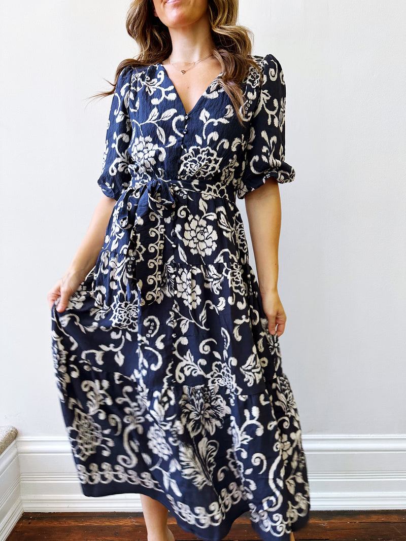 Indigo Bloom Midi Dress