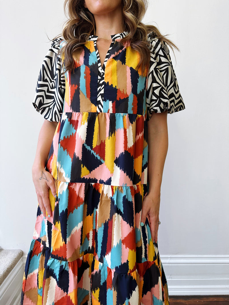 Zana Puff Sleeve Midi Dress