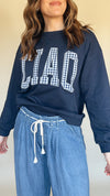 Gingham Graphic Pullover in Navy