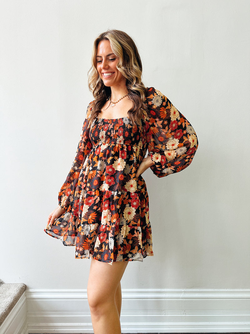 Midnight Bloom Babydoll Dress