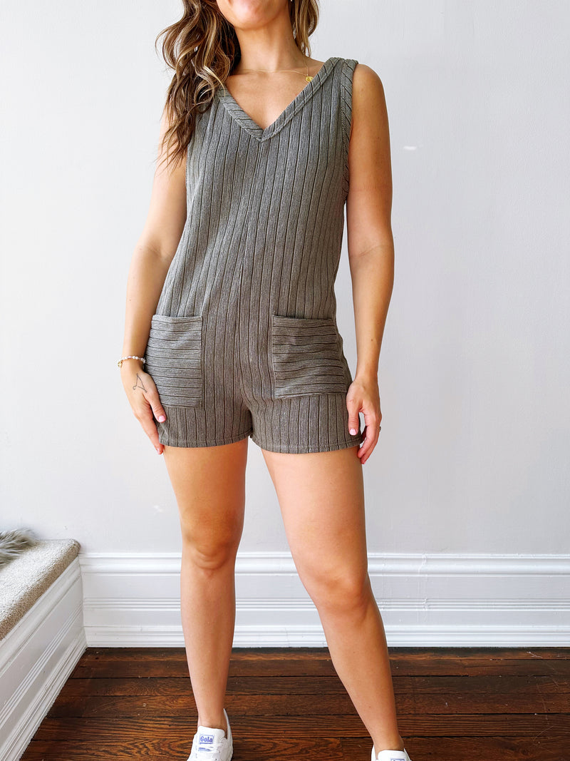 Khaki Ribbed Knit Romper