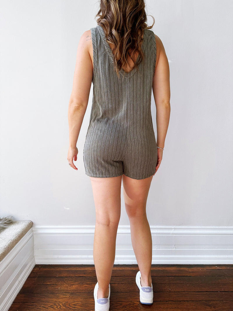 Khaki Ribbed Knit Romper