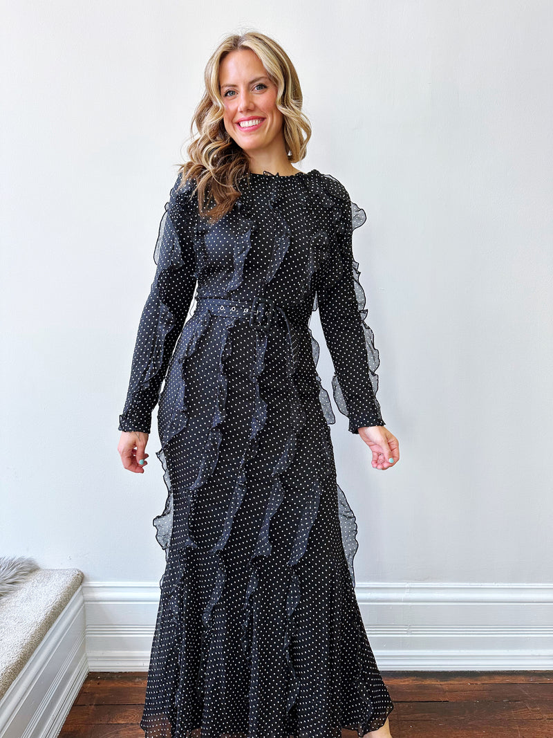 Polka Dot Ruffle Maxi Dress