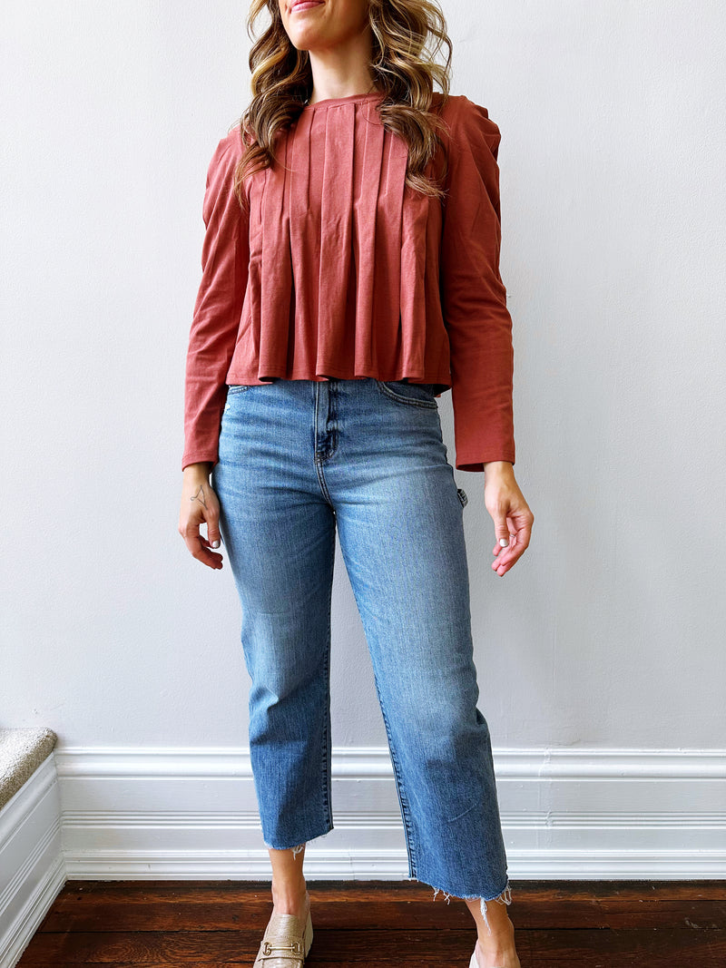 Piper Pleated Knit Top in Rustic Brown