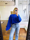 Start To Finish Bubble Pullover in Sapphire Skies