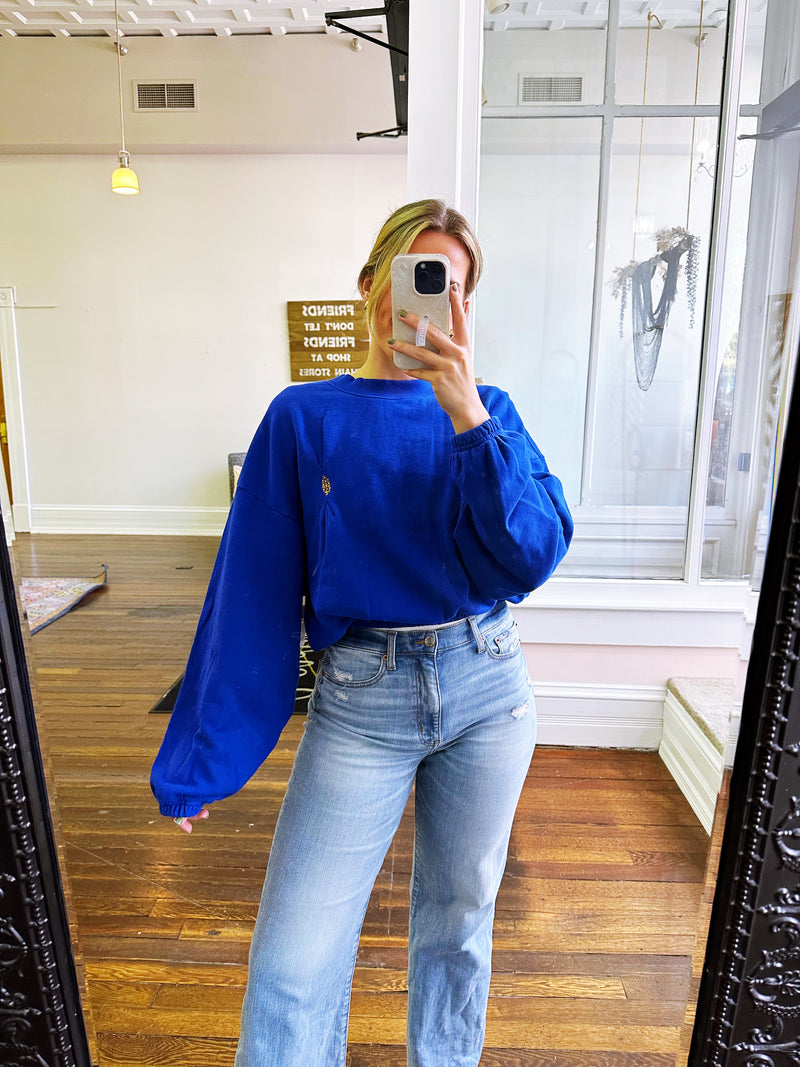 Start To Finish Bubble Pullover in Sapphire Skies