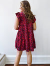 Magenta Flutter Sleeve Tiered Dress