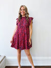 Magenta Flutter Sleeve Tiered Dress