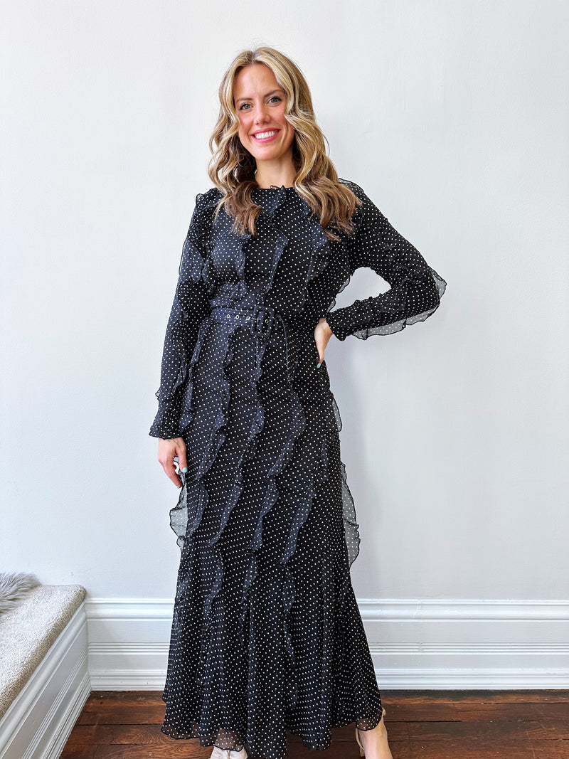 Polka Dot Ruffle Maxi Dress