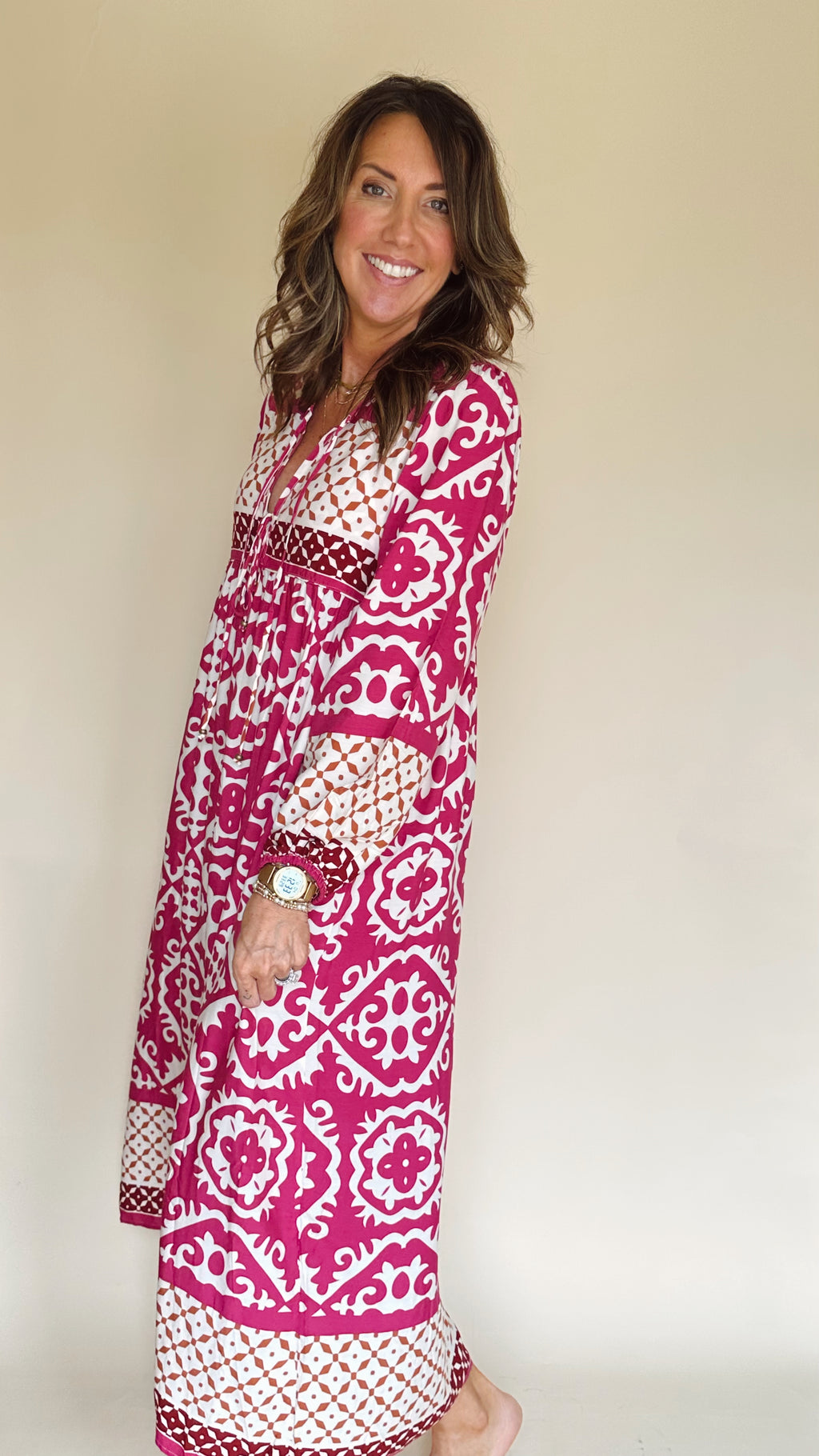 Boho Tunic Dress in Deep Pink