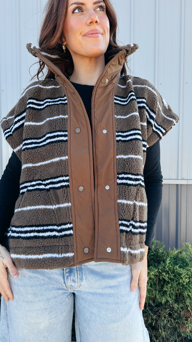 Striped Sherpa Oversized Vest
