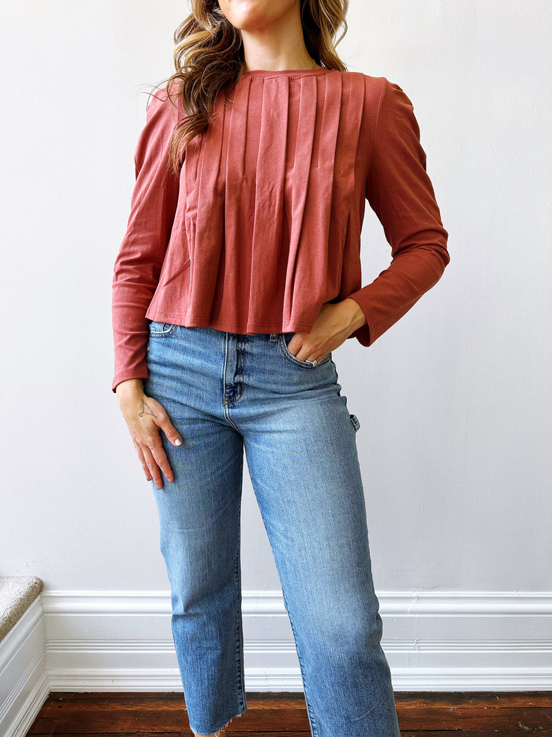 Piper Pleated Knit Top in Rustic Brown