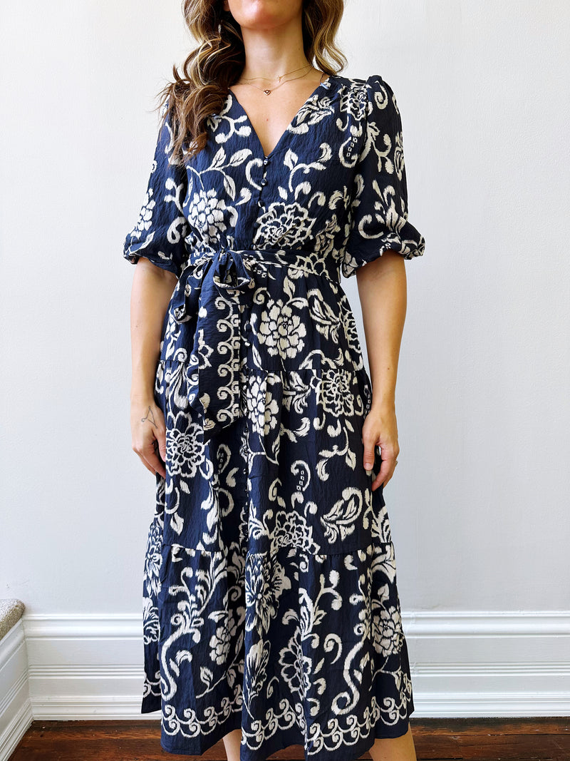 Indigo Bloom Midi Dress