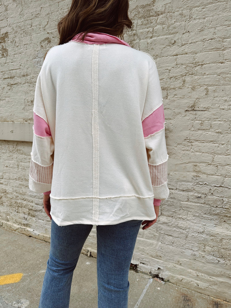 Polo Collar Knit Pullover in Ivory