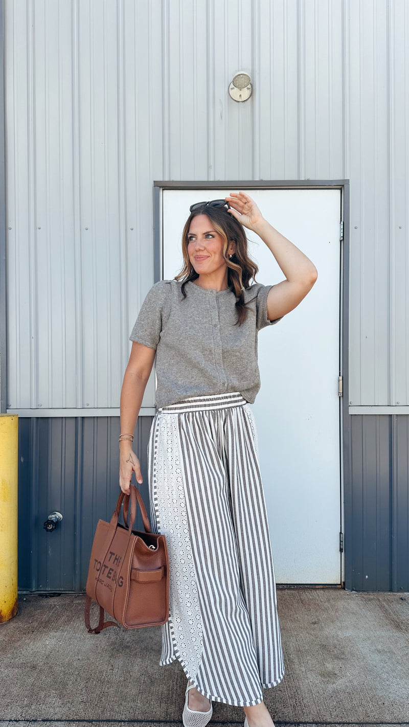 Holland Striped Eyelet Pant in Taupe
