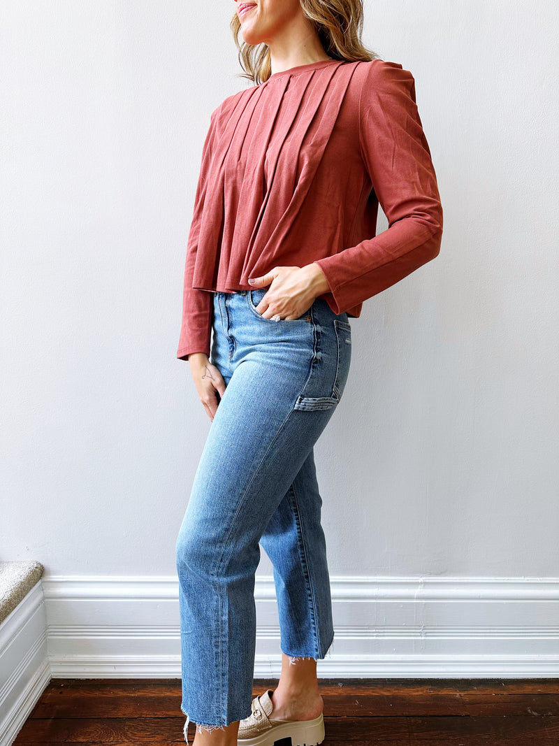 Piper Pleated Knit Top in Rustic Brown