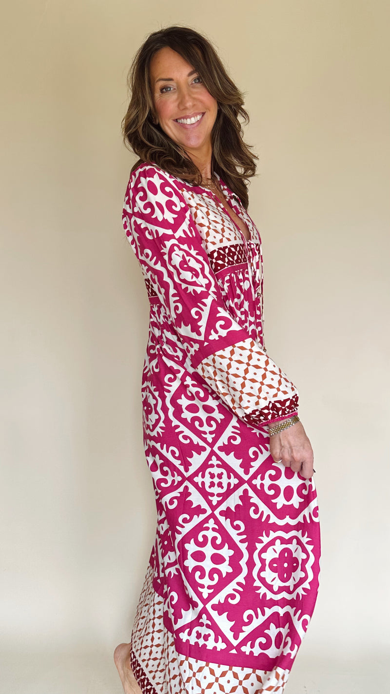 Boho Tunic Dress in Deep Pink