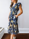 Blue Botanical Midi Dress