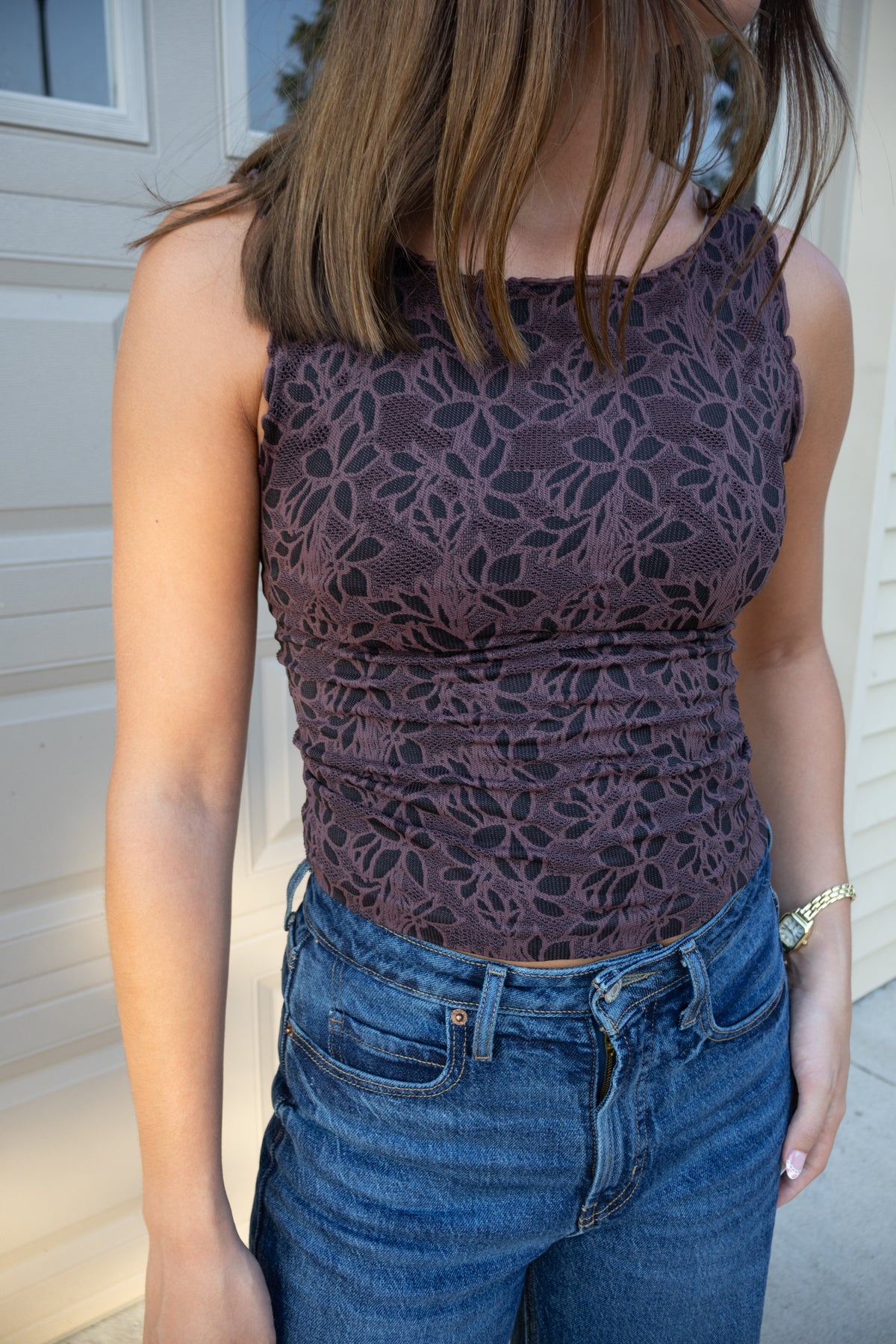 Floral Lettuce Edge Top in French Roast